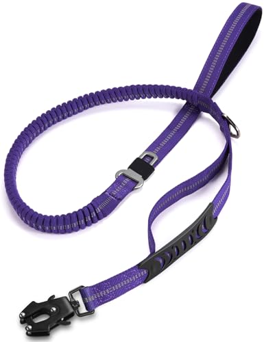 TINMARDA Heavy Duty Dog Leash - 6FT Shock Absorbing Bungee with Traffic Handle and Padded Handles, Reflective, for Large Dogs that Pull (Blue)
