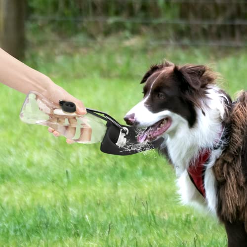 TIOVERY 20oz Dog Water Bottle with Bowl, Leak Proof Portable Pet Water Dispenser for Travel Hiking Walking, Black