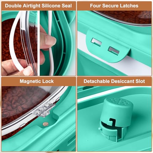TIOVERY Collapsible Dog Food Storage Container – 10L Airtight Bin with Clear Flip-Top and Scoop (Green)