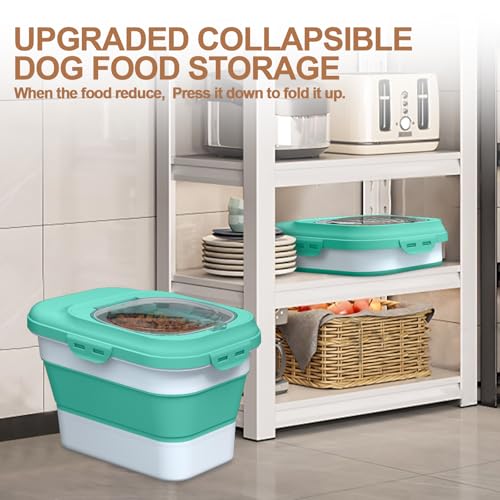 TIOVERY Collapsible Dog Food Storage Container – 10L Airtight Bin with Clear Flip-Top and Scoop (Green)