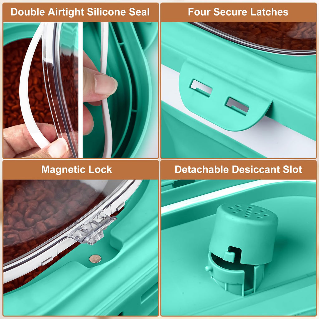 TIOVERY Collapsible Dog Food Storage Container – 10L Airtight Bin with Clear Flip-Top and Scoop (Green)