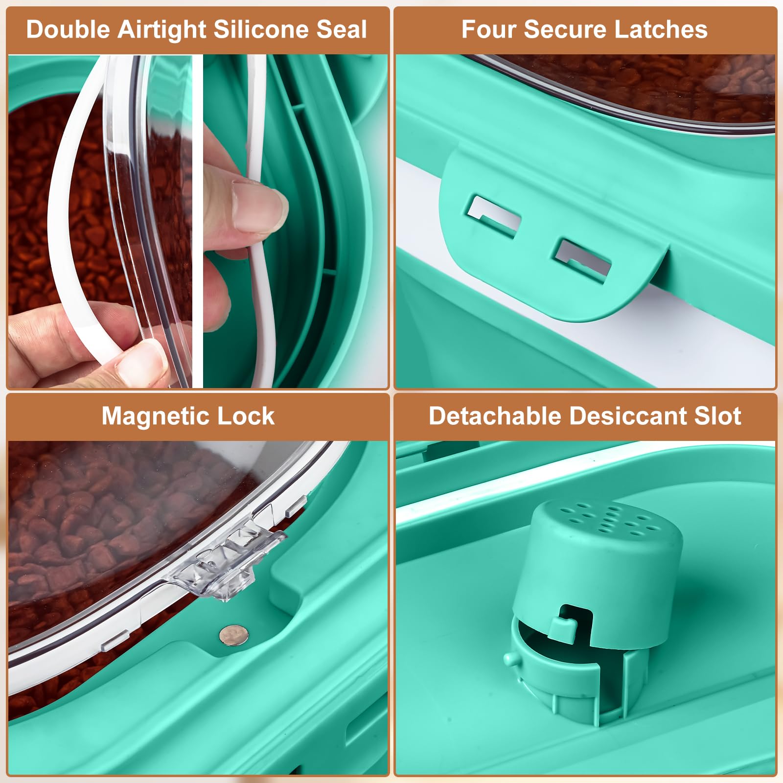 TIOVERY Collapsible Dog Food Storage Container – 10L Airtight Bin with Clear Flip-Top and Scoop (Green)