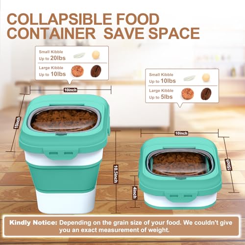 TIOVERY Collapsible Dog Food Storage Container – 10L Airtight Bin with Clear Flip-Top and Scoop (Green)