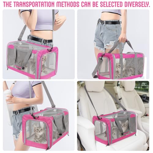 TIYOLAT Soft-Sided Pet Carrier for Large Cats Up to 16 lbs – Collapsible Travel Bag with Mesh Windows, Shoulder Strap, and Washable Mat (Pink)