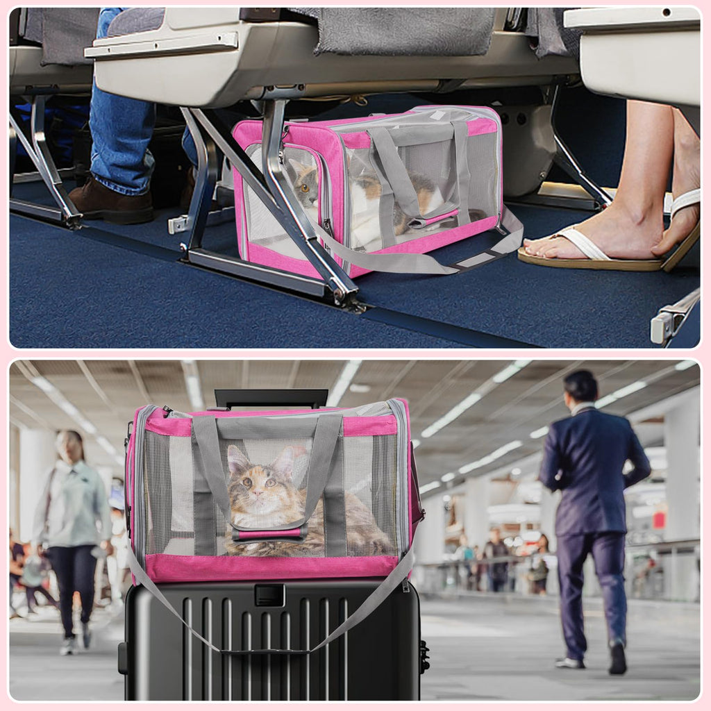 TIYOLAT Soft-Sided Pet Carrier for Large Cats Up to 16 lbs – Collapsible Travel Bag with Mesh Windows, Shoulder Strap, and Washable Mat (Pink)