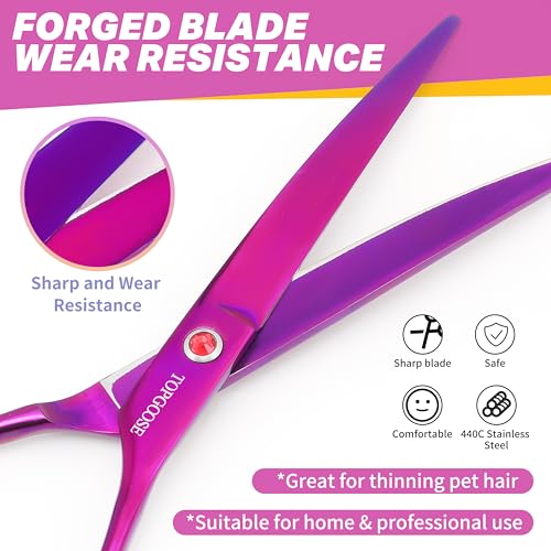TOPGOOSE 7.5-Inch Down-Curved Pet Grooming Scissors – Japanese 440C Stainless Steel, Purple