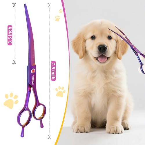 TOPGOOSE 7.5-Inch Down-Curved Pet Grooming Scissors – Japanese 440C Stainless Steel, Purple