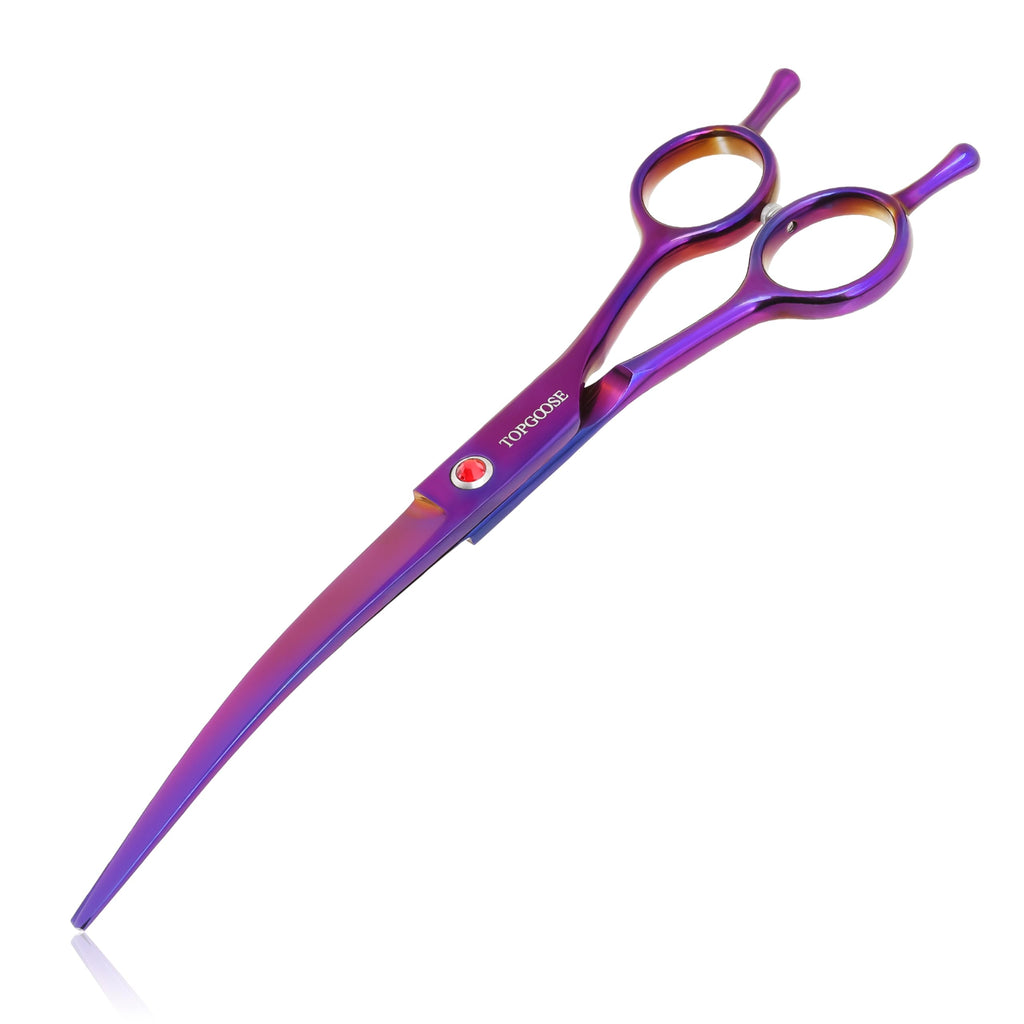 TOPGOOSE 7.5-Inch Down-Curved Pet Grooming Scissors – Japanese 440C Stainless Steel, Purple