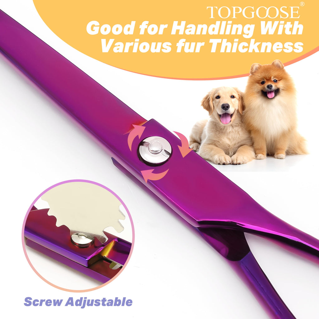 TOPGOOSE 7.5-Inch Down-Curved Pet Grooming Scissors – Japanese 440C Stainless Steel, Purple