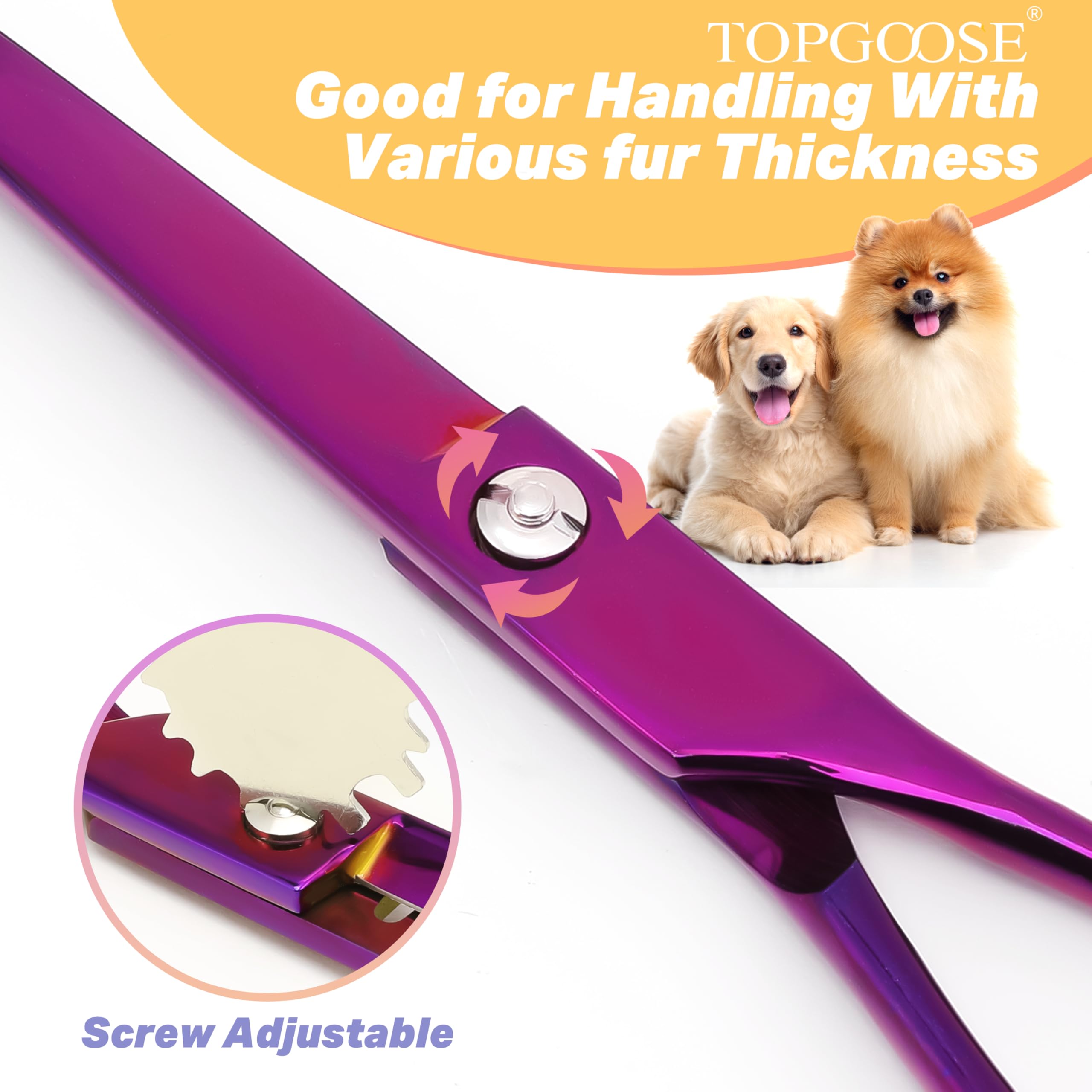 TOPGOOSE 7.5-Inch Down-Curved Pet Grooming Scissors – Japanese 440C Stainless Steel, Purple