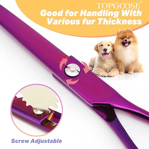 TOPGOOSE 7.5-Inch Down-Curved Pet Grooming Scissors – Japanese 440C Stainless Steel, Purple