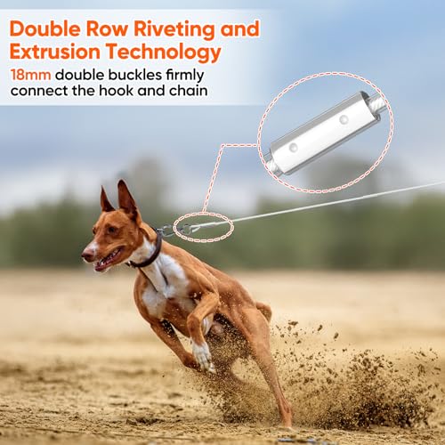 Tresbro 20FT Reflective Tie-Out Cable for Dogs Up to 250 lbs – Heavy-Duty Steel Wire Lead with Stainless Steel Buckles