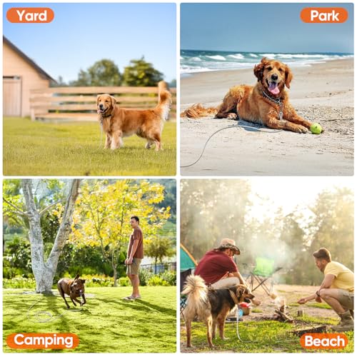 Tresbro 20FT Reflective Tie-Out Cable for Dogs Up to 250 lbs – Heavy-Duty Steel Wire Lead with Stainless Steel Buckles