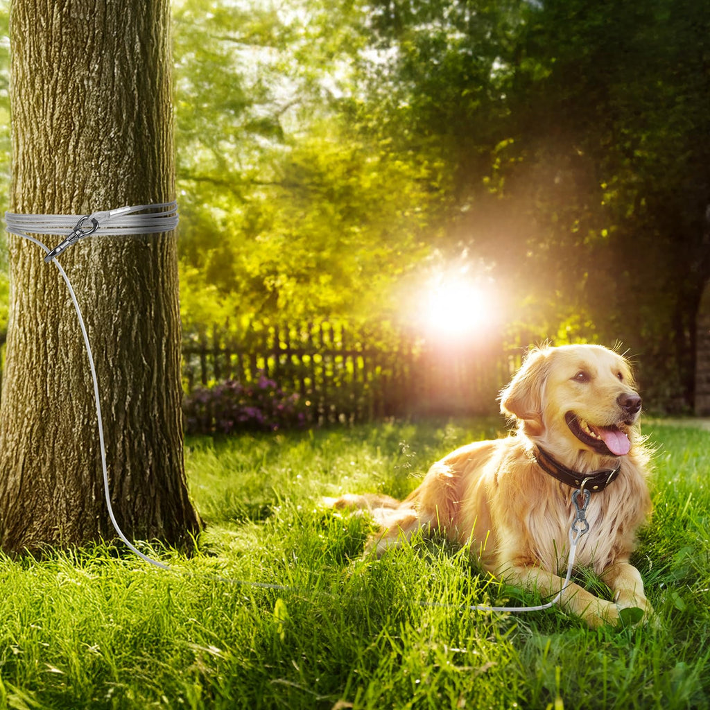 Tresbro 20FT Reflective Tie-Out Cable for Dogs Up to 250 lbs – Heavy-Duty Steel Wire Lead with Stainless Steel Buckles