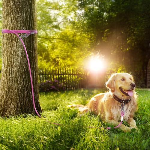 Tresbro 20FT Reflective Tie Out Cable for Dogs Up to 250 lbs – Pink Steel Wire Leash with Stainless Steel Buckles