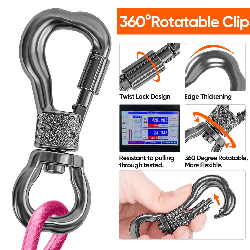 Tresbro 20FT Reflective Tie Out Cable for Dogs Up to 250 lbs – Pink Steel Wire Leash with Stainless Steel Buckles