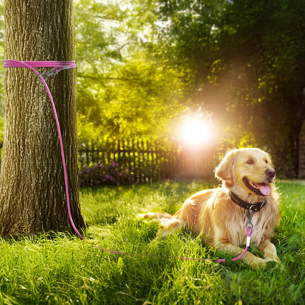 Tresbro 20FT Reflective Tie Out Cable for Dogs Up to 250 lbs – Pink Steel Wire Leash with Stainless Steel Buckles