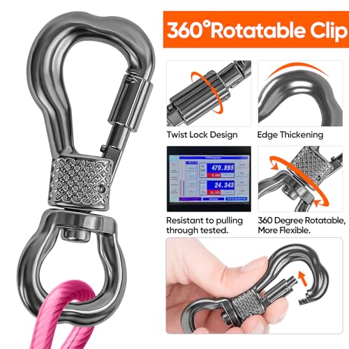 Tresbro 20FT Reflective Tie Out Cable for Dogs Up to 250 lbs – Pink Steel Wire Leash with Stainless Steel Buckles