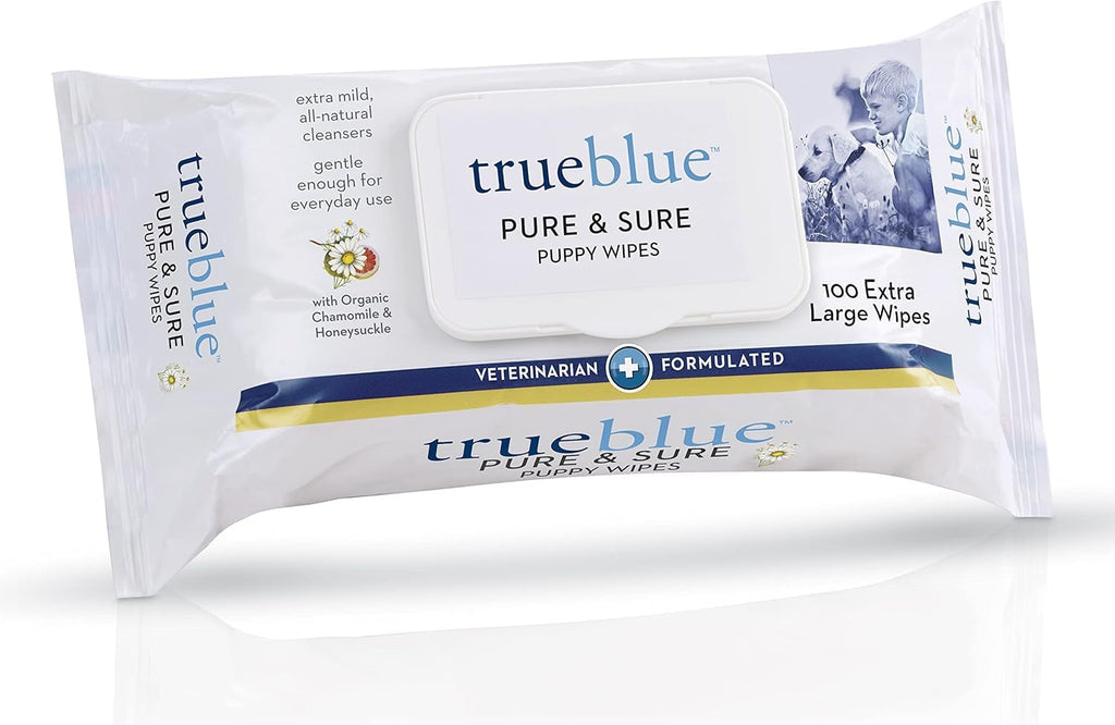 TrueBlue Chamomile & Honeysuckle Puppy Wipes – Pre-Moistened, Extra Large, 100 Count, Made in USA