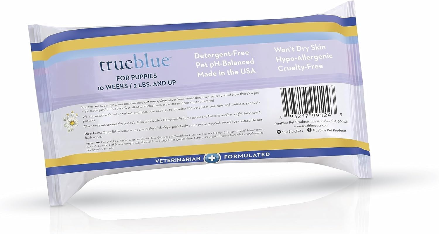 TrueBlue Chamomile & Honeysuckle Puppy Wipes – Pre-Moistened, Extra Large, 100 Count, Made in USA