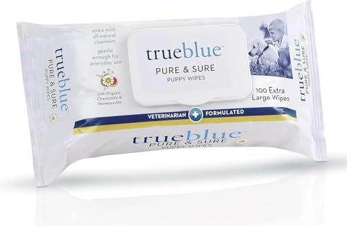 TrueBlue Chamomile & Honeysuckle Puppy Wipes – Pre-Moistened, Extra Large, 100 Count, Made in USA