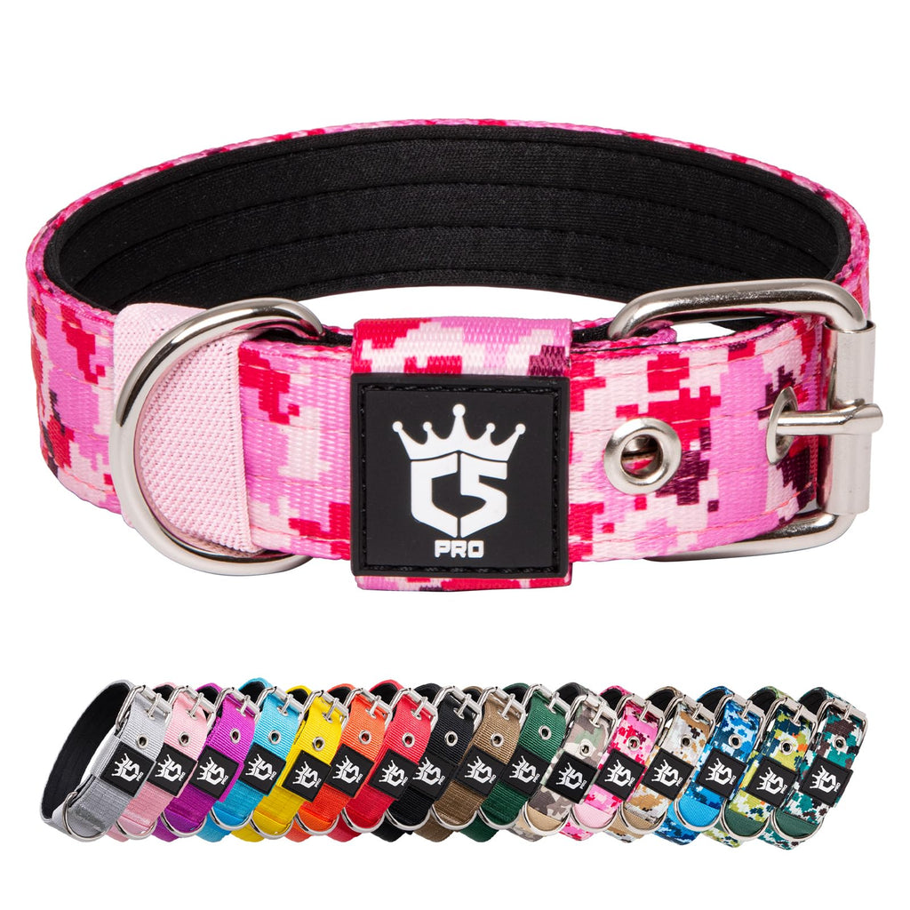 TSPRO Tactical Dog Collar 1.25 Inch Wide with Heavy-Duty Metal Buckle - Camo Pink Size S (12.6-15.8 Inches)
