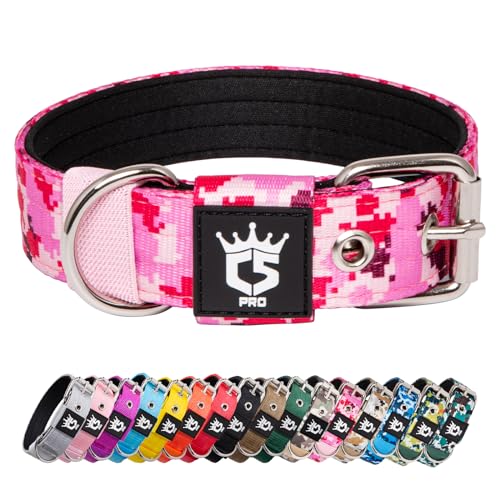 TSPRO Tactical Dog Collar 1.25 Inch Wide with Heavy-Duty Metal Buckle - Camo Pink Size S (12.6-15.8 Inches)