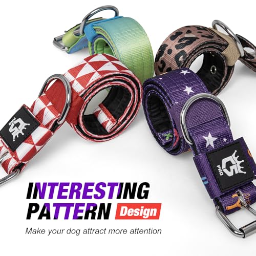 TSPRO Tactical Dog Collar 1.5 Inch - Heavy Duty Metal Buckle, Padded, Adjustable for Medium Large Dogs, Rainbow M