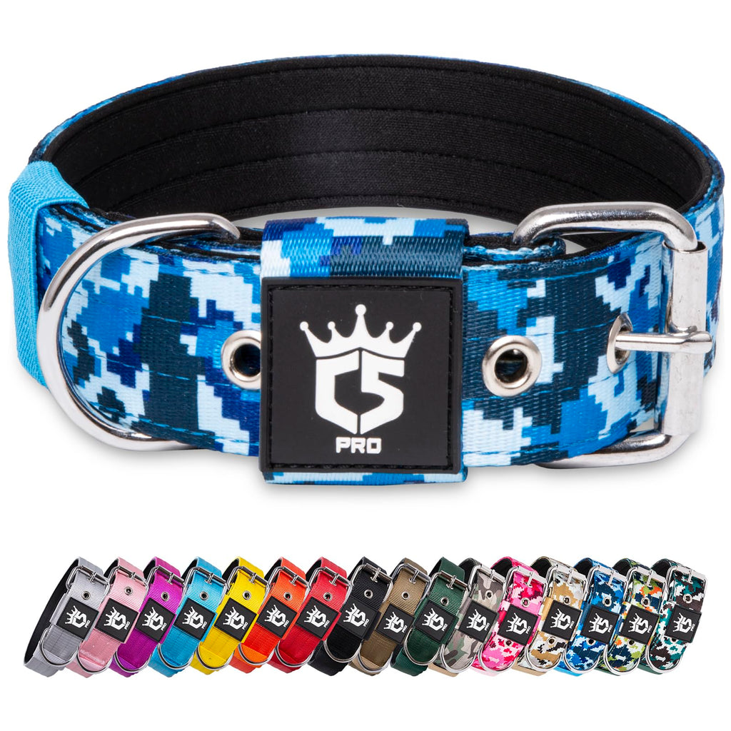 TSPRO Tactical Dog Collar 1.5 Inch – Camo Blue Size M for Medium to Large Dogs
