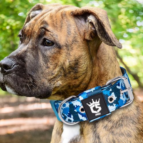 TSPRO Tactical Dog Collar 1.5 Inch – Camo Blue Size M for Medium to Large Dogs