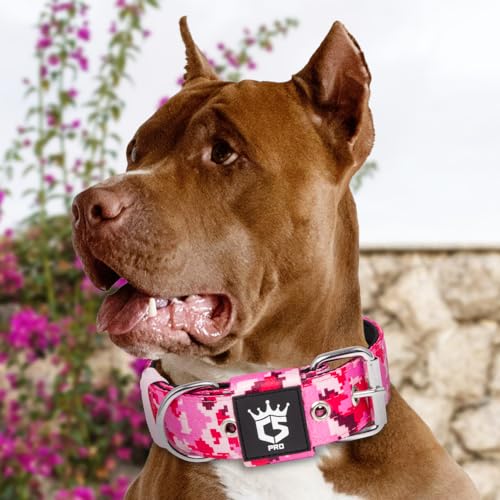 TSPRO Tactical Dog Collar 1.5 Inch Padded Camo Pink for Medium Dogs