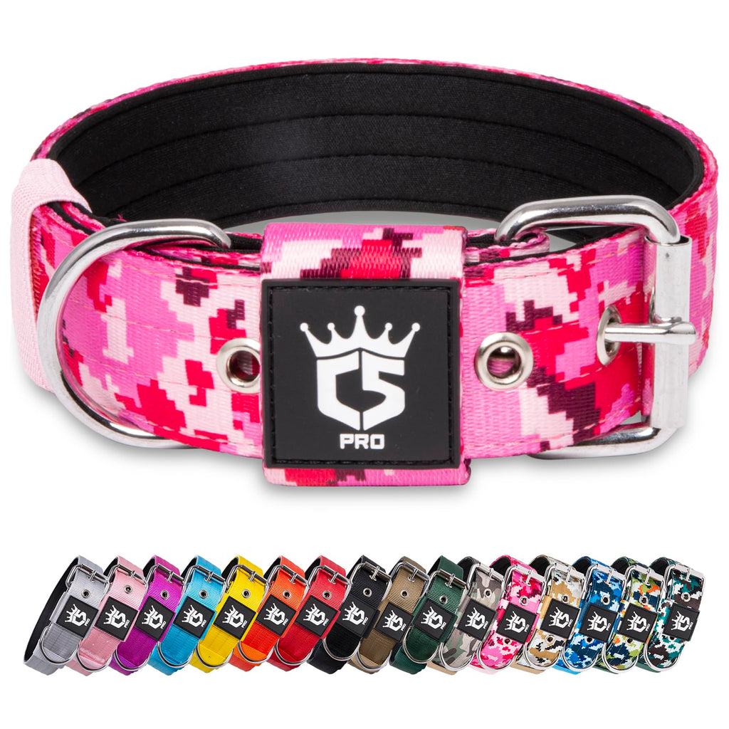 TSPRO Tactical Dog Collar 1.5 Inch Padded Camo Pink for Medium Dogs
