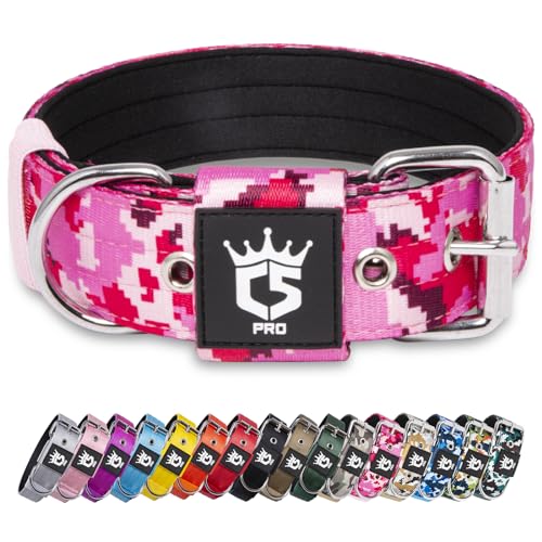 TSPRO Tactical Dog Collar 1.5 Inch Padded Camo Pink for Medium Dogs