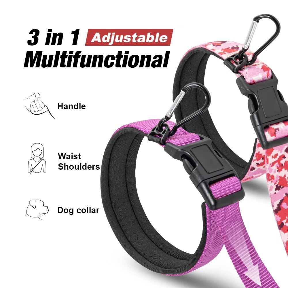 TSPRO Tactical Hands Free Dog Leash - 3-in-1 Adjustable Nylon Leash with Padded Handle & Metal Safety Clasp for Medium & Large Dogs (Khaki 25)