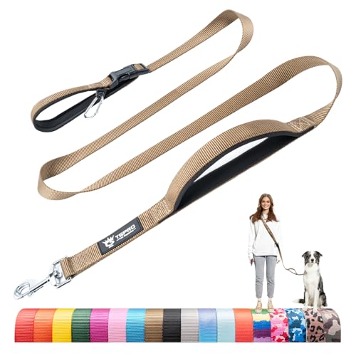 TSPRO Tactical Hands Free Dog Leash - 3-in-1 Adjustable Nylon Leash with Padded Handle & Metal Safety Clasp for Medium & Large Dogs (Khaki 25)