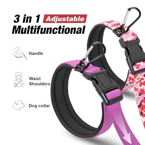 TSPRO Tactical Hands Free Dog Leash - 3-in-1 Adjustable Nylon Leash with Padded Handle & Metal Safety Clasp for Medium & Large Dogs (Khaki 25)