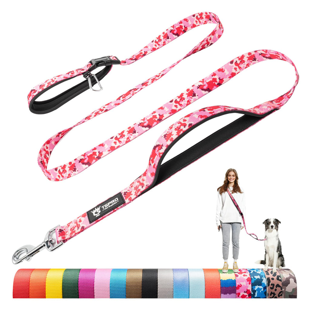 TSPRO Tactical Hands Free Dog Leash - 3-in-1 Adjustable with Padded Handle and Metal Clasp, for Medium to Large Dogs (Camo Pink)