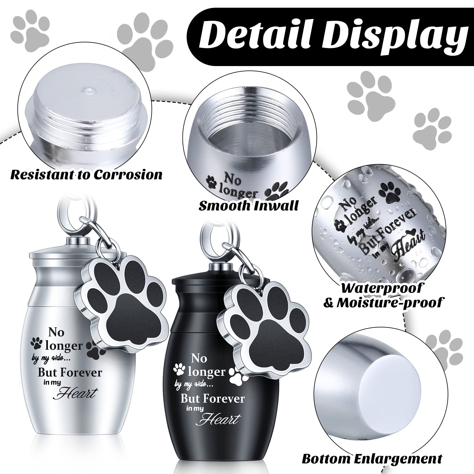 Tudomro 2-Pack Pet Ashes Keychain with Storage Bags – Small Dog or Cat Cremation Urn Jewelry, Paw Print Memorial