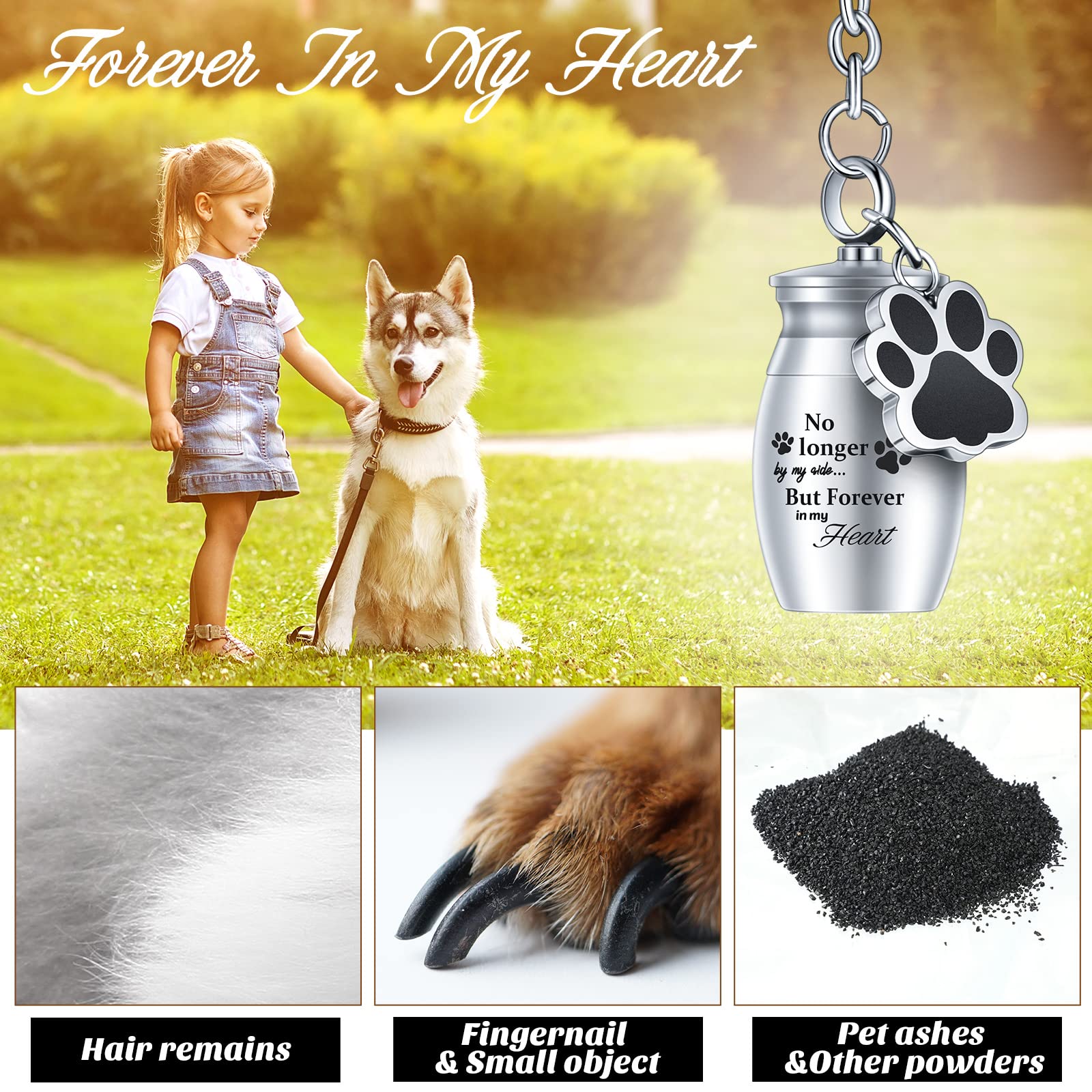 Tudomro 2-Pack Pet Ashes Keychain with Storage Bags – Small Dog or Cat Cremation Urn Jewelry, Paw Print Memorial