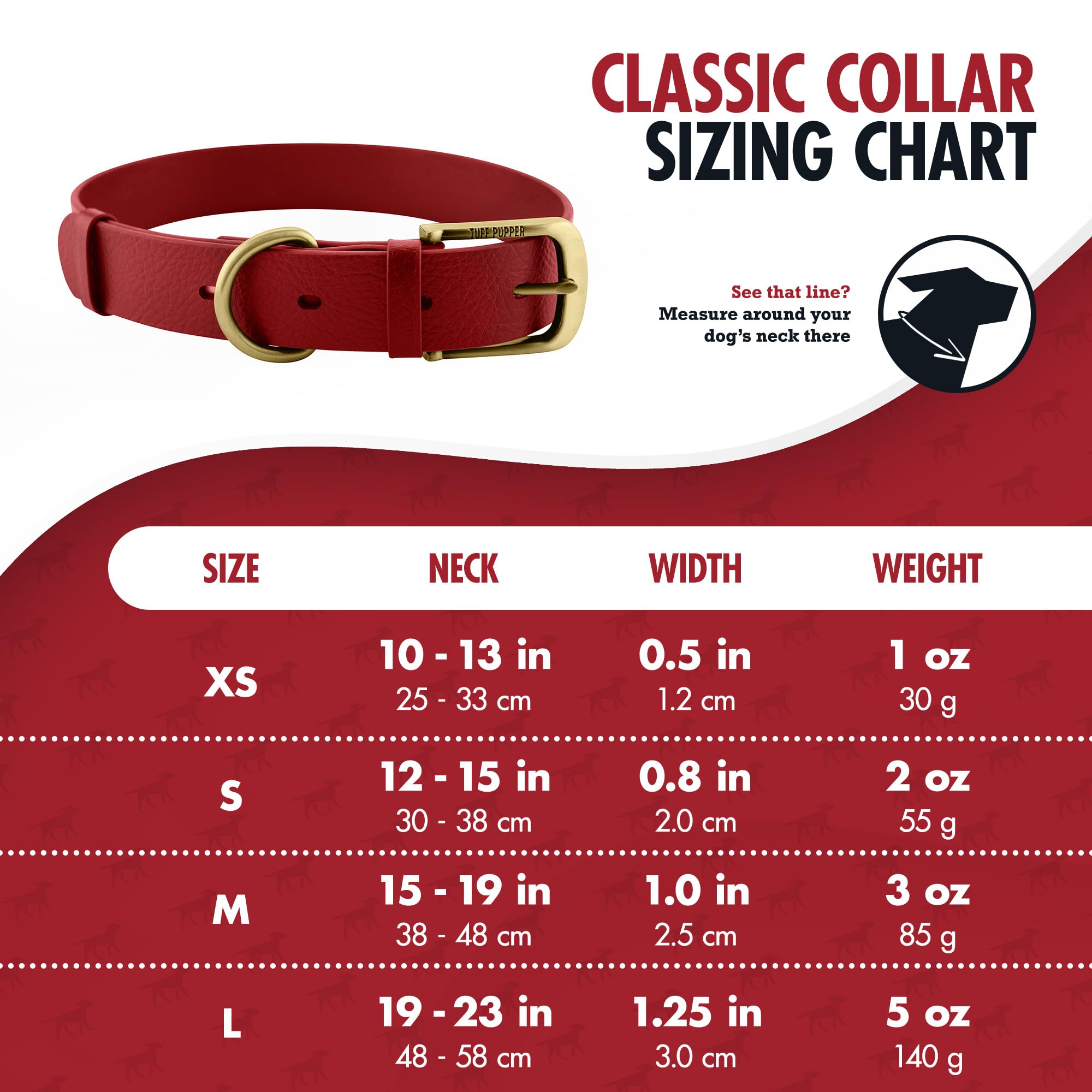 Tuff Pupper Classic Heavy Duty Dog Collar - Waterproof, Odor Proof & Rust-Proof Hardware - Crimson Red, Small