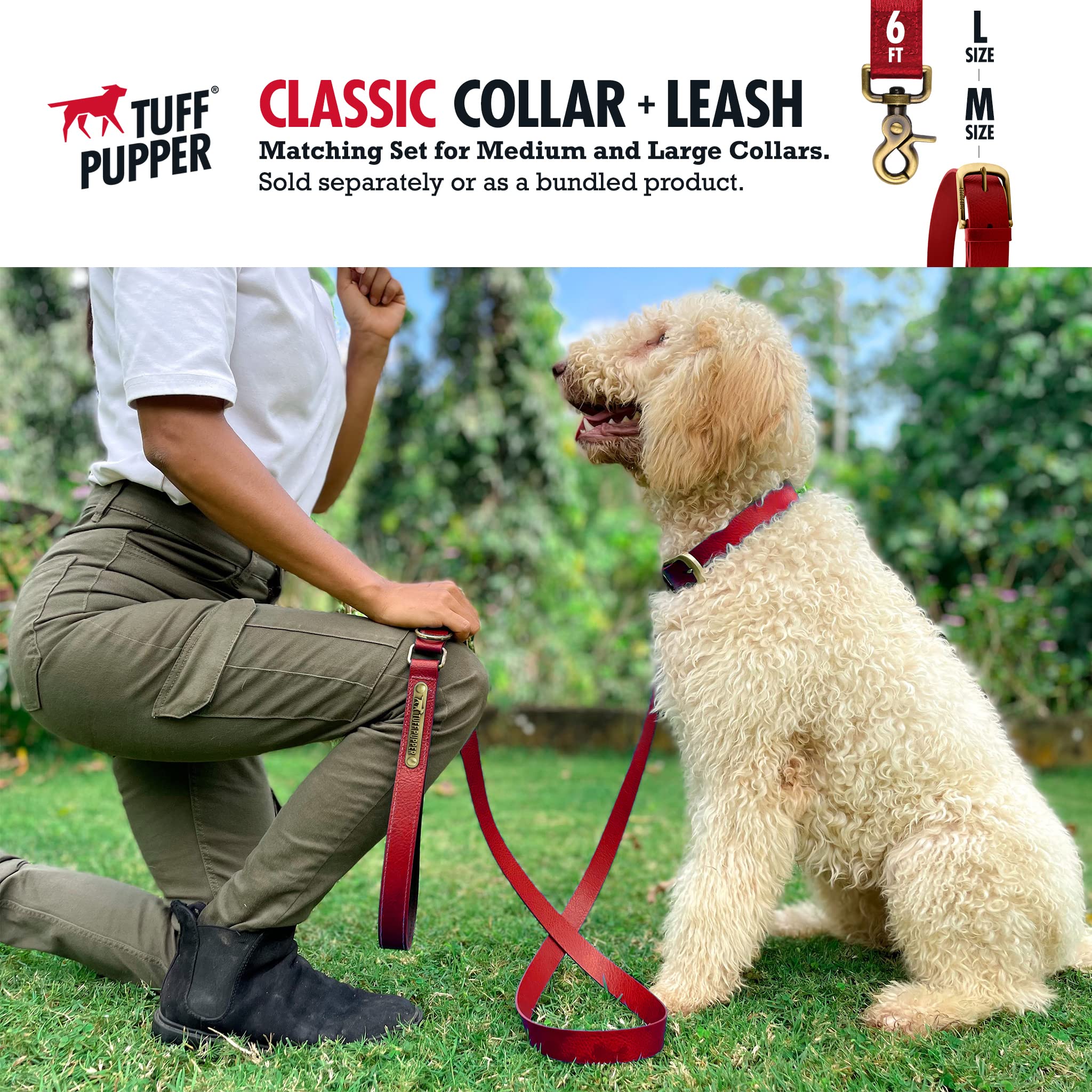 Tuff Pupper Classic Heavy Duty Dog Collar - Waterproof, Odor Proof & Rust-Proof Hardware - Crimson Red, Small