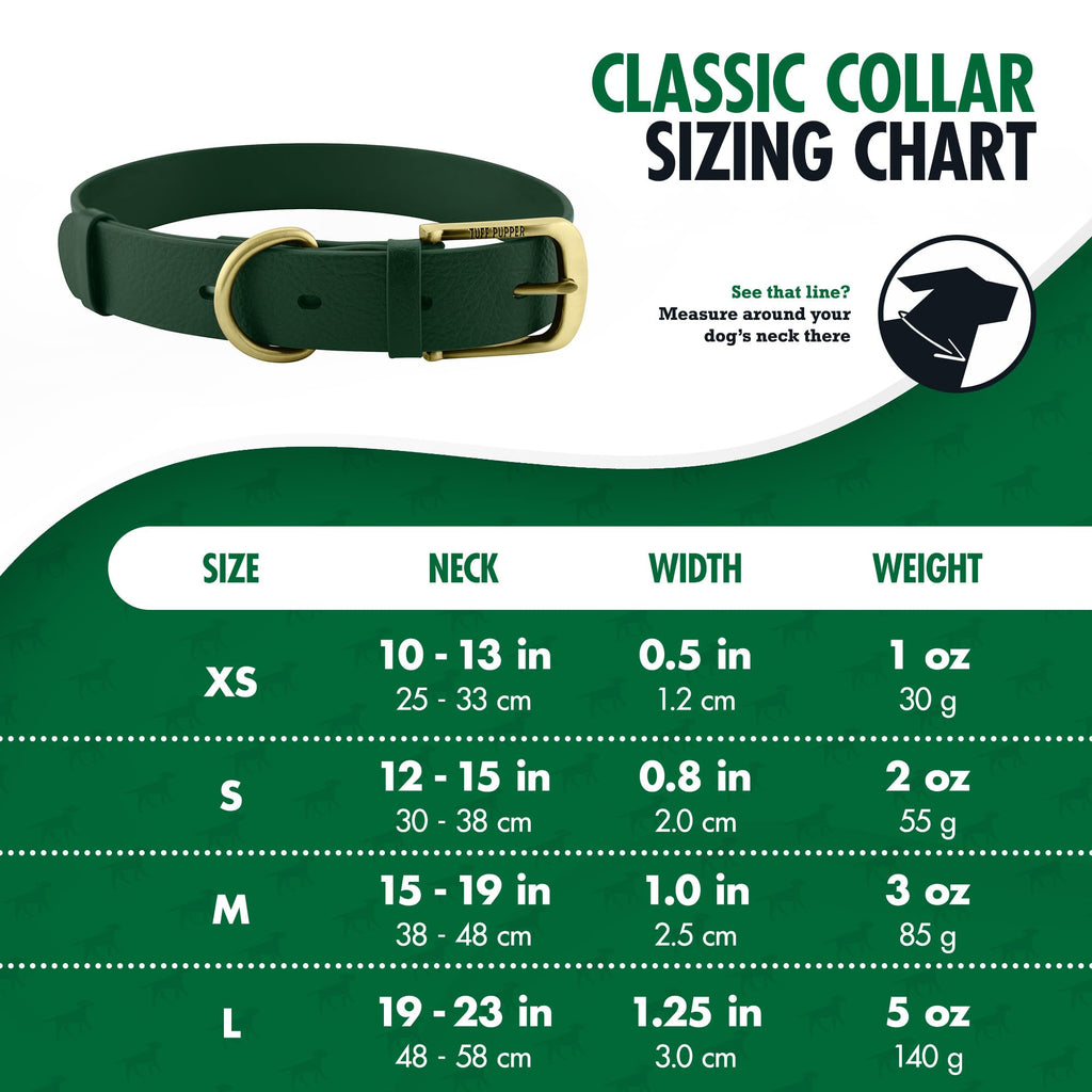Tuff Pupper Classic Heavy Duty Dog Collar – Forest Green – Waterproof, Odor Proof, Rust-Proof Hardware, Sizes XS to Large