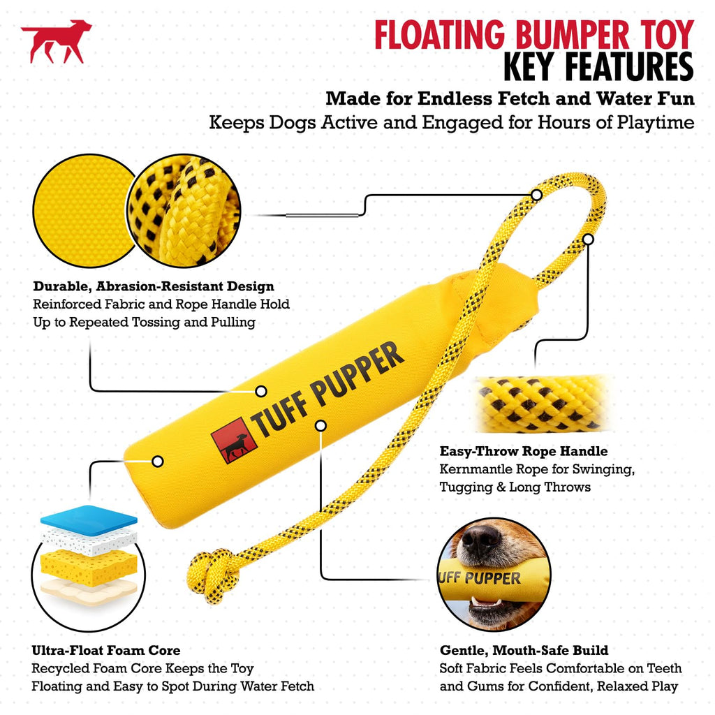 Tuff Pupper Floating Dog Bumper Toy – Soft Foam Retrieve Trainer for Fetch, Water & Snow