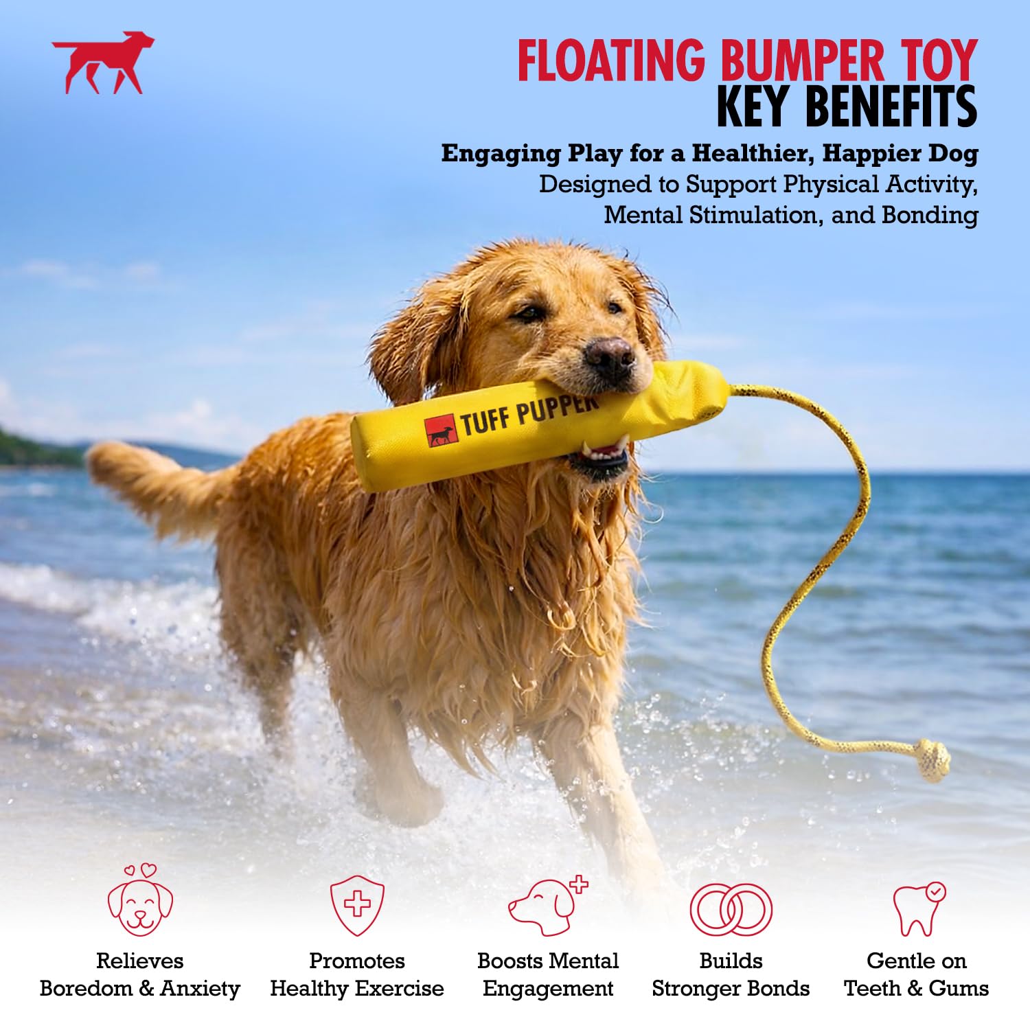 Tuff Pupper Floating Dog Bumper Toy – Soft Foam Retrieve Trainer for Fetch, Water & Snow