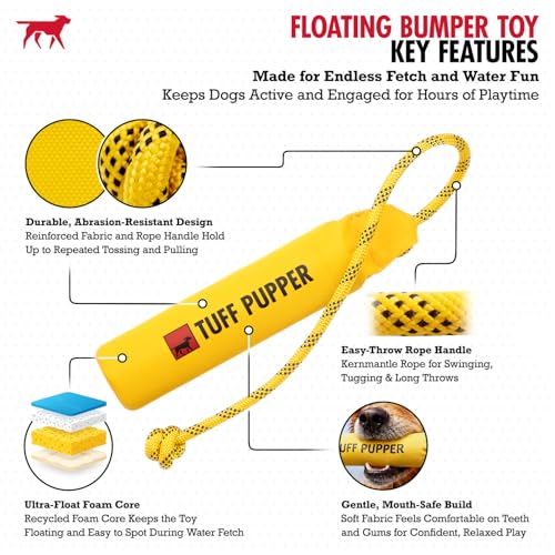 Tuff Pupper Floating Dog Bumper Toy – Soft Foam Retrieve Trainer for Fetch, Water & Snow