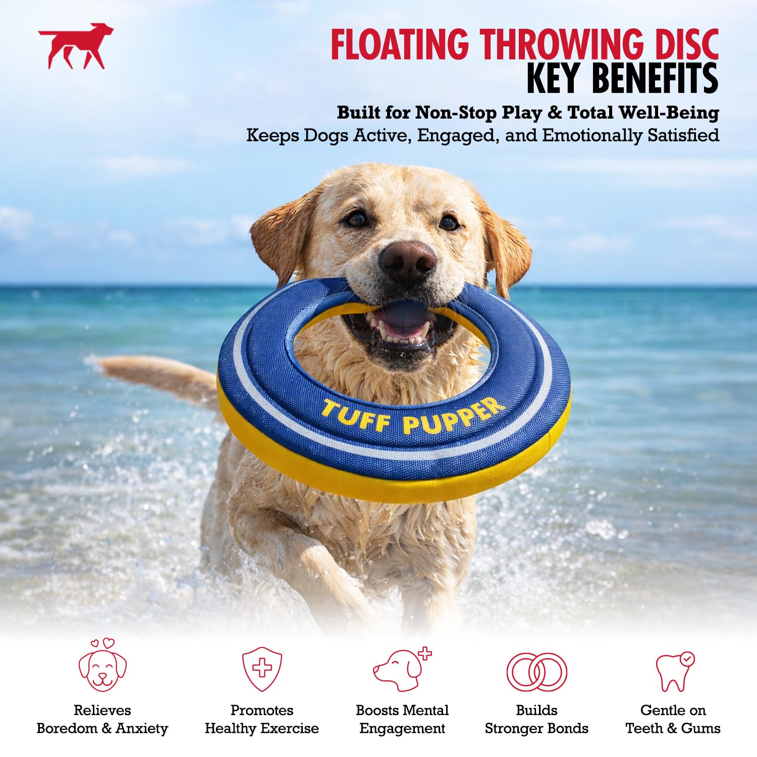 Tuff Pupper Floating Dog Frisbee – Soft Foam Fetch Disc for Water & Snow