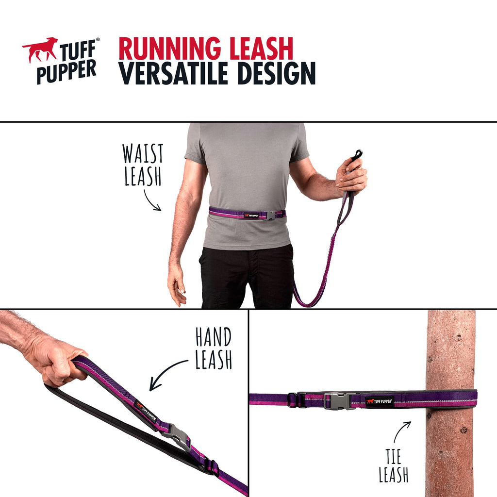 Tuff Pupper Hands-Free Adjustable Dog Leash – Punch Purple, 3-6 Feet, Ballistic Nylon with Reflective Strips