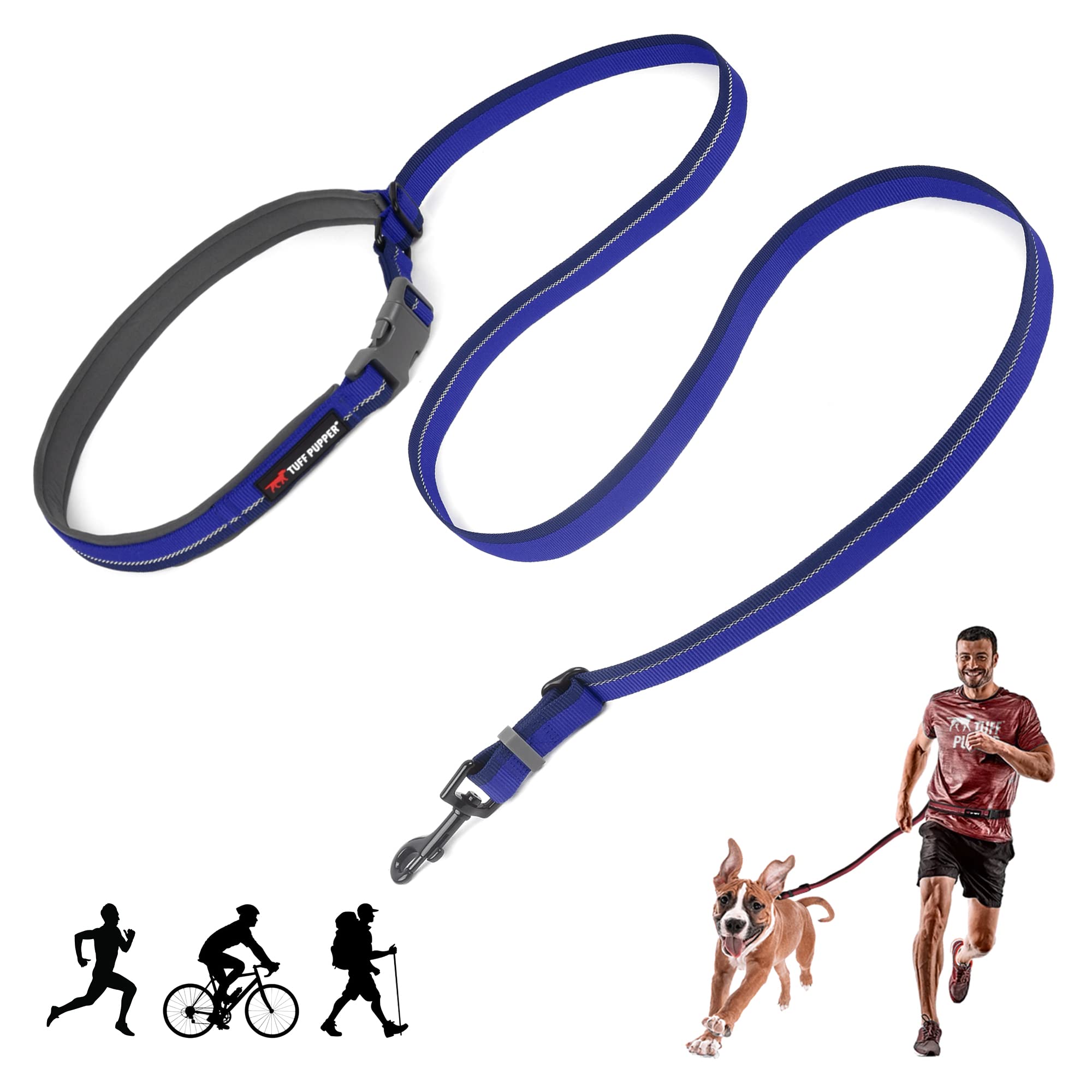 Tuff Pupper Hands-Free Dog Leash: Adjustable 3-6ft, Padded Waist Belt, Reflective for Running