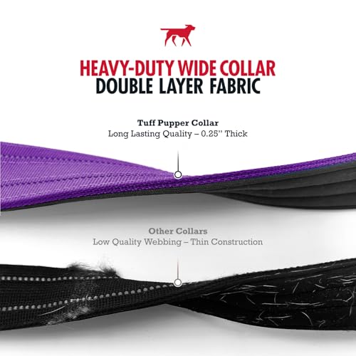 Tuff Pupper Heavy Duty Tactical Dog Collar - 1.5" Ballistic Nylon with Reflective Stitching, ID Tag Holder, Stainless Steel Buckle, Padded Lining, Royal Purple Medium