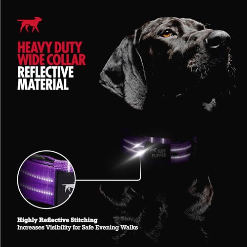 Tuff Pupper Heavy Duty Tactical Dog Collar - 1.5" Ballistic Nylon with Reflective Stitching, ID Tag Holder, Stainless Steel Buckle, Padded Lining, Royal Purple Medium